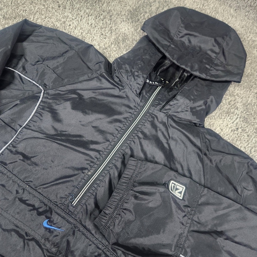 Vintage Nike Track Jacket Mens XL Hooded Black Windbreaker Pullover Center Check